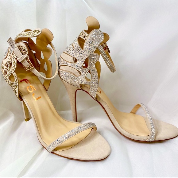 FSJ Champagne Wedding Shoes Rhinestone Heels - Picture 2 of 10